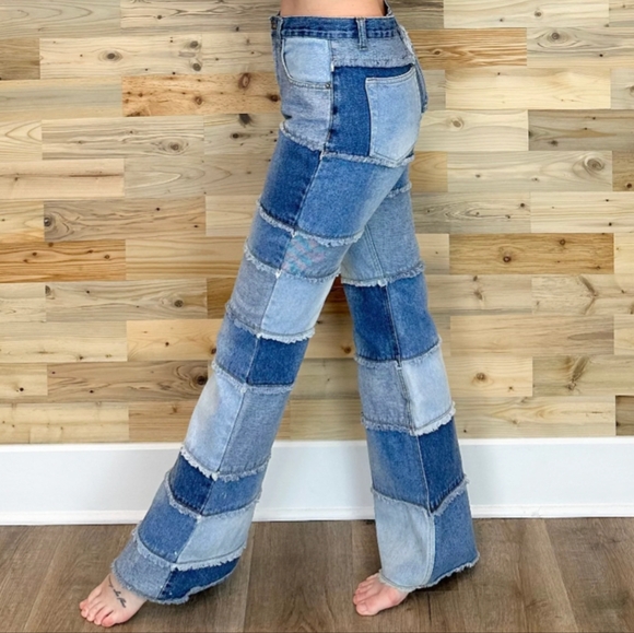 Vtg '00s Zana di patchwork flare jeans size 11 - Picture 2 of 13